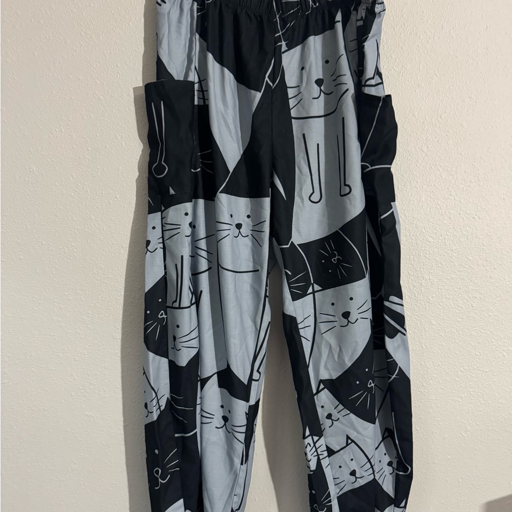 Women’s Blue and Navy Cat Print Pants